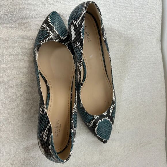 Botkier Stella Blue Snakeskin Leather Pointed Toe Block Heel Pumps Size 9.5 - Picture 10 of 11